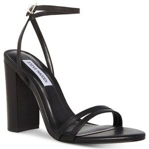 Steve Madden Women's Size 7.5 Black Candid Leather Evening Ankle Strap Sh…